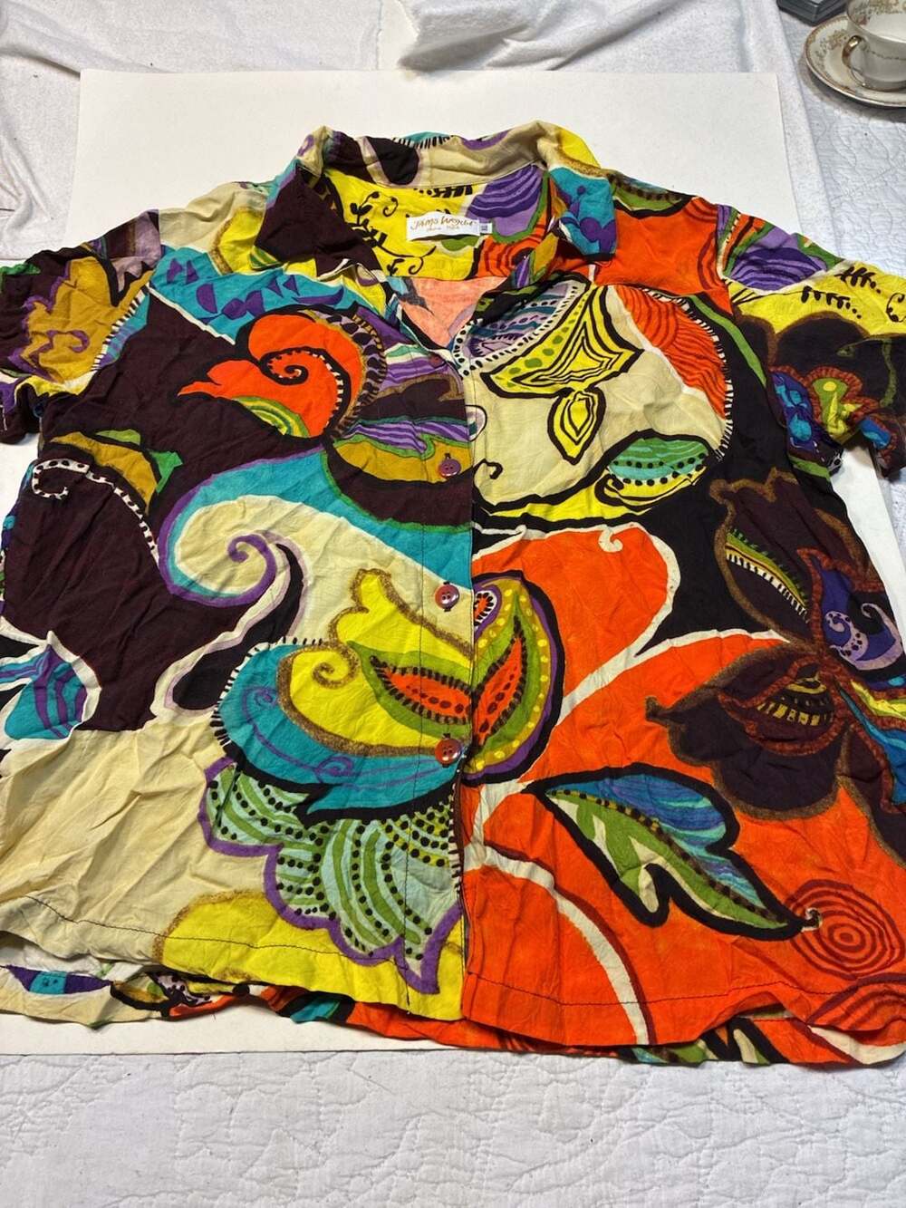 Jams World Vintage Art to Wear Hawaiian Button Up Shirt XL Multicolored Floral P